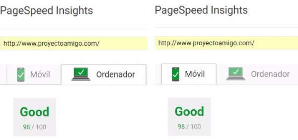 PageSpeed Insight de ProyectoAmigo